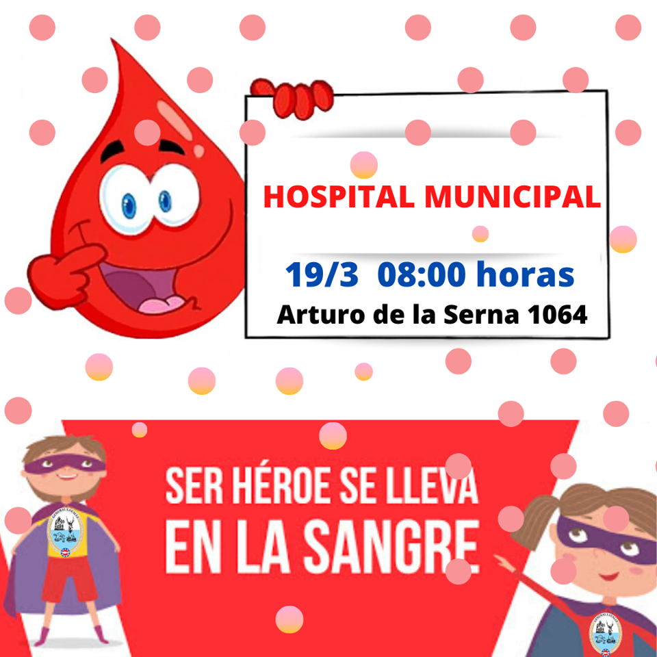 El 19 de marzo se realizará una Campaña de Donación de Sangre en el Hospital Municipal